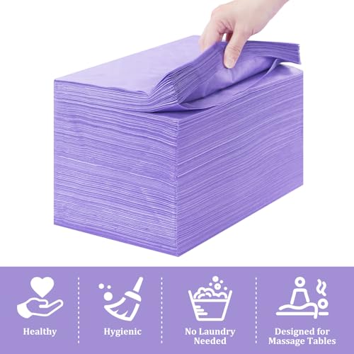 Disposable Bed Sheets 100 Pcs 31"x 71" Massage Table Cover Non Woven Fabric SPA Sheet Breathable for Massage Beauty Tattoo (Purple)