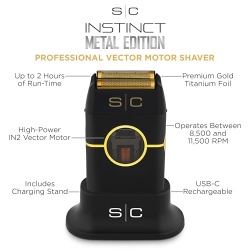 StyleCraft Instinct Metal Double Foil Shaver Black with IN2 Vector Motor
