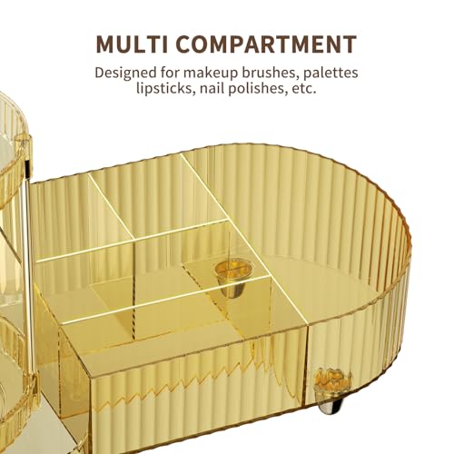 Rotating Makeup Organizer with 2 Perfume Trays & 5 Compartments - Space Saving Vanity Storage