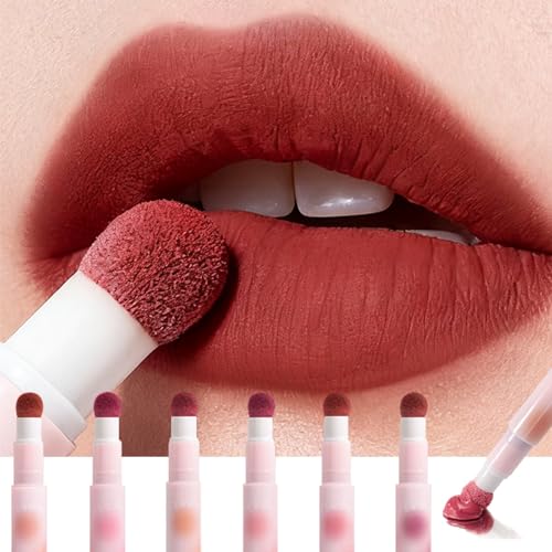 6-Piece Red Matte Lipstick Set with Sponge Brush Tips