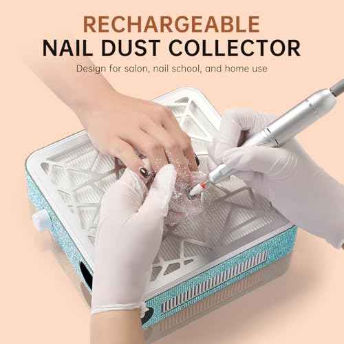 Nail Dust Collector, Cordless Dust Collector Nail Tech, Powerful Vacuum Fan Vent Dust Collector Extractor Dust Suction Machine for Acrylic Nails Polishing, Nail Salon, Lake Blue