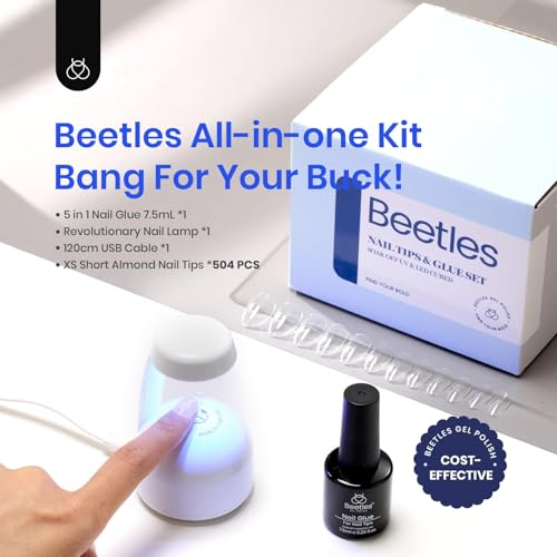 Beetles Gel Nail Kit - 500 Extra Short Almond Tips with UV Lamp