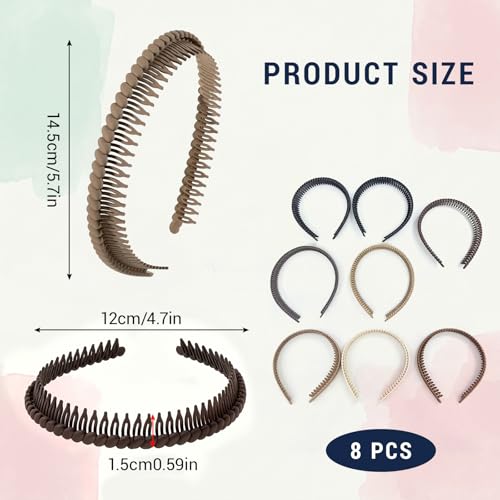 8-Piece Non-Slip Toothed Headbands Set for Women