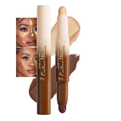 Nude Brown + Nude Contour Stick Dual Ended Face Body Makeup Waterproof no Transfer, 2 in 1 Cream Concealer Stick Contouring Makeup Kit, Nose Contour Bronzer Sticks Face Highlighter Make up