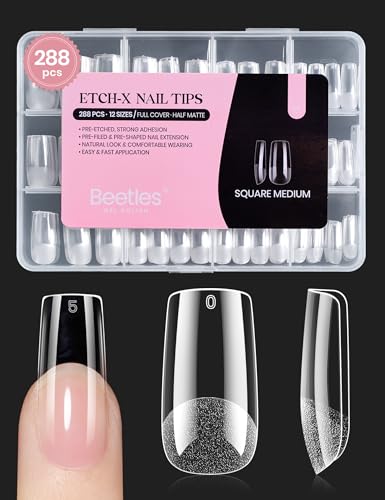 Beetles Square Medium Gel Nail Tips 288Pcs Pre-Etched & No Shaping Needed - A- Square M