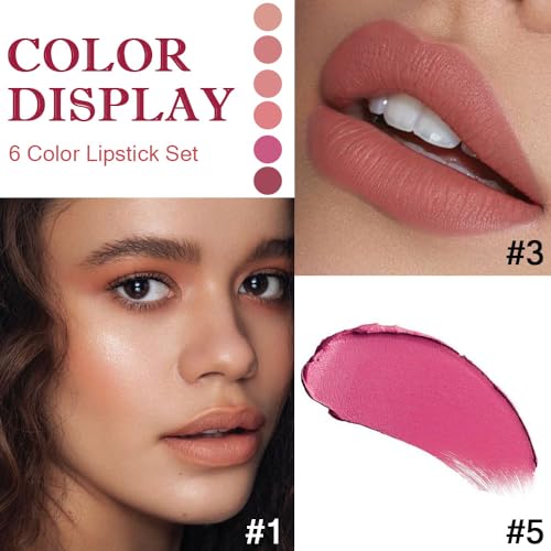 Matte Lipstick Set - 6 Long Lasting Nude Pink Purple Red Shades