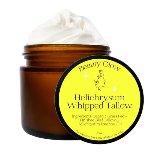 Helichrysum Gymnocephalum Whipped Beef Tallow Balm Cream for Face & Body Age Defying Hydrating, Skin Healing, Full Body Hydration, Multipurpose Balm 2 Oz