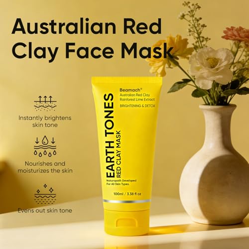 Australian Red Clay Face Mask, Earth Tones Face Mask, Mineral-Rich Purifying Mud Mask with Desert Lime, Rainforest Lime Extracts & Shea Butter, Smoother Skin, All Skin Types, 100 ML (2)