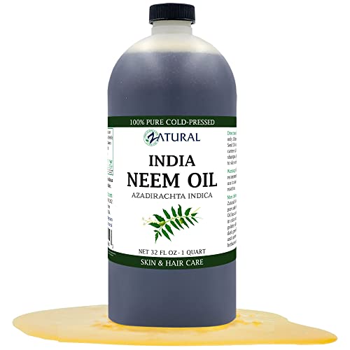 Zatural 100% Pure Neem Oil - Undiluted, Cold-Pressed, For Hair, Skin, and Nails, 32 oz