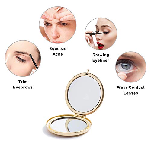 Gold Magnifying Compact Mirror for Purses - 2x & 1x Folding Travel Makeup Mirror
