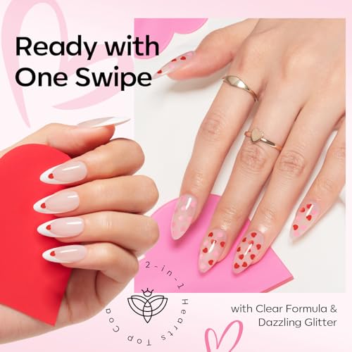 Modelones E-Clear Heart-1 Glitter Gel Top Coat 15ML No Wipe Long Lasting
