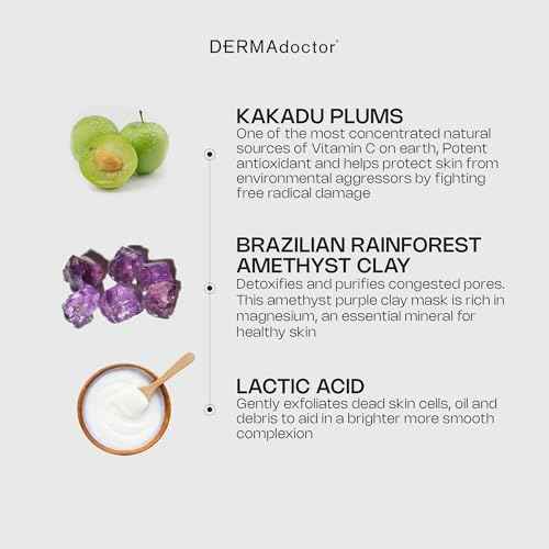 DERMAdoctor Clay Face Mask with Bentonite & Kaolin Clay + Vitamin C - Face Exfoliator, Pore Minimizer, Facial Detox, Facial Oil Remover, Illuminator, Acne Scar Mask for Faces - 15 Minutes - 1.69 oz