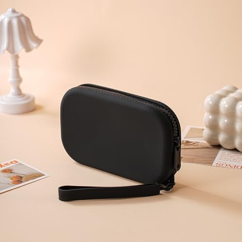 Small Silicone Multifunctional Essential Bag Portable Travel Makeup Bag for Women Men Cards Cash Bag Zipper Pouch (Black)