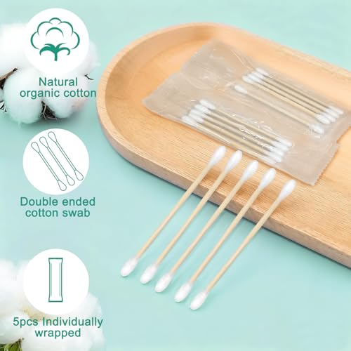 500 Individually Wrapped Bamboo Cotton Swabs for Travel