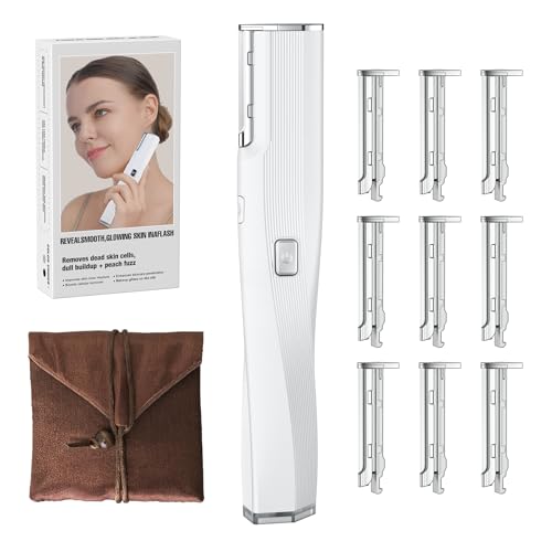 Dermaplane Razor for Women Face, Painless Sonic Dermaplane Tool with 10 Upgraded Micro Mesh Dermaplaning Blades, Women¡¯s Facial Exfoliation & Peach Fuzz Hair Removal System (Off-White)