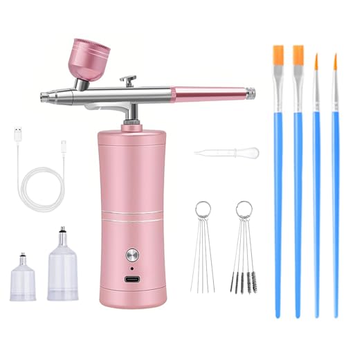 Portable Airbrush Kit with Compressor, Rechargeable, Pink