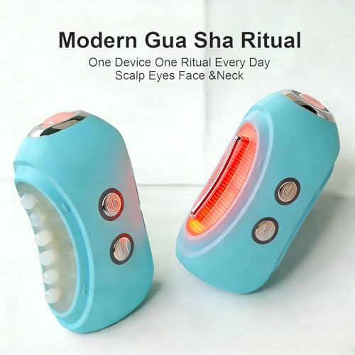 Face Massager Tool with Red Light Therapy for Face, Jade£¦Rose Quartz Microcurrent Facial Device with Vibration£¦7-Color LED Warm Heat, Gua Sha Facial Tools for Lifting, De-Puffing, Lymphatic Drainage
