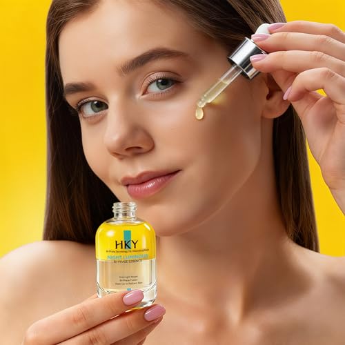 HKY Night Luminous Bi-Phase Essence - Probiotic Face Serum with Lactobacillus & Centella - Overnight Repair Ampoule for Glowing Skin - Hydrating Oil-Infused Formula for Dry & Dull Skin