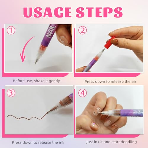12-Color Nail Art Pens with 0.5mm Fine Tips - Quick Dry
