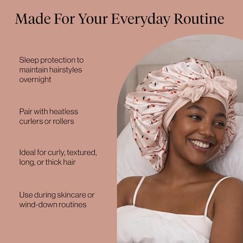 Kitsch XL Satin Hair Bonnet for Sleeping - Adjustable Cherry Print