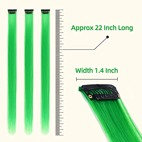 RINBOOOL Green Hair Extensions Clip in, 22 Inch 10 Pcs Long Straight Colored, for Kids Girls Women Highlight Party, Synthetic