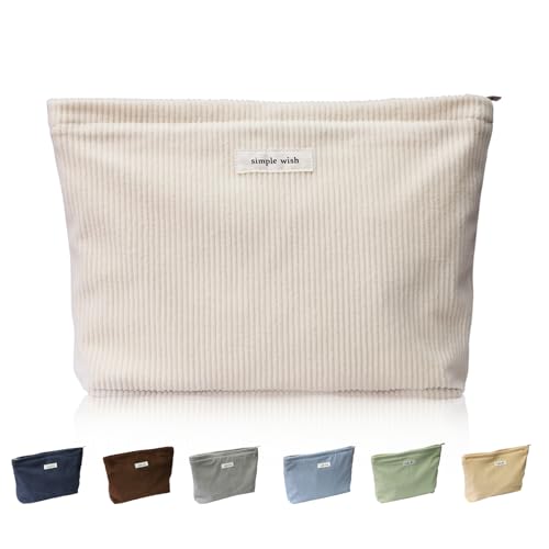 Wudygirl Makeup Bag 10.5"x7.5" Corduroy Canvas Travel Cosmetic Pouch