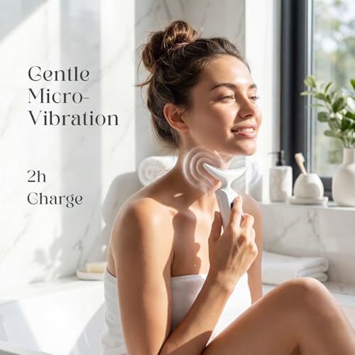 Face Massager with Led Light: 9-Color Facial Device - Neck Wrinkles Tightening Wand - Vibration Tool for Skin Care, White