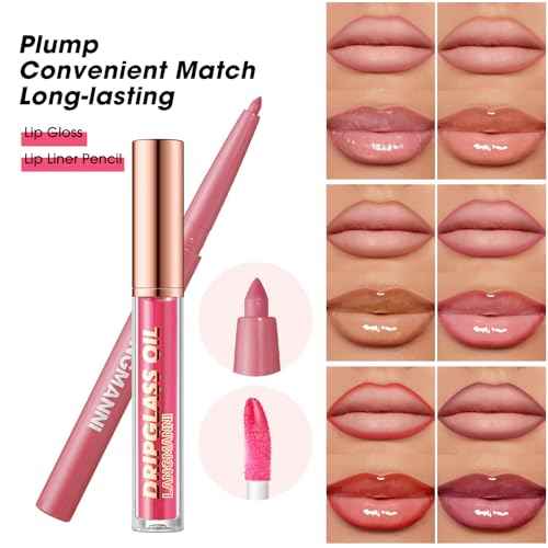 BestLand 12pcs Hydrating Lip Oils + Lip Liner Pencil Lip Combo Sets, 24H Long-Lasting Lip Kit with Lip Liner and Gloss, Nourishing, Non-Sticky Tinted Stain Lip Gloss Plumping Lip Oil Set for Women