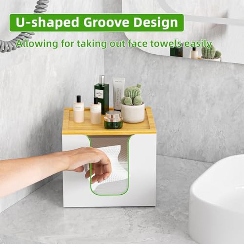 Acrylic Disposable Face Towel Holder with Bamboo Lid