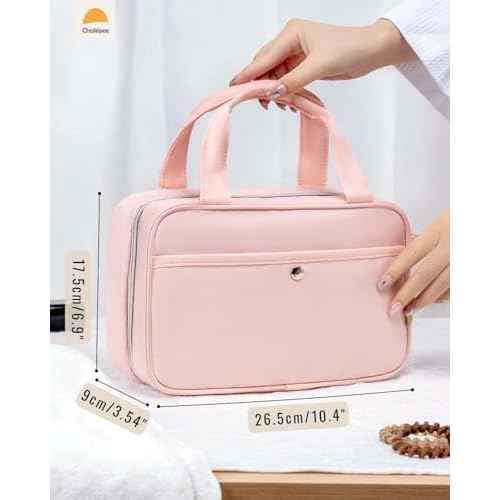 Travel Hanging Toiletry Bag for Women - Waterproof Cosmetic Organizer with Clear Window, Lightweight Bathroom Bags for Essentials, Makeup, Shampoo, Toiletries Pink, Medium