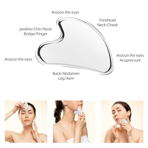 BTYMS Gua Sha Facial Tools, Heart Shaped Guasha Tool Stainless Steel Face Sculpting Tool (Pack of 2)