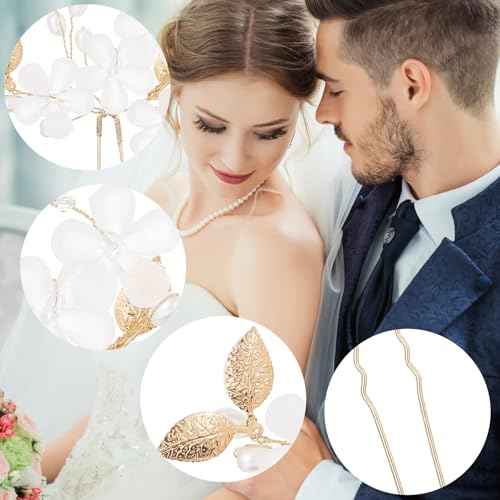 5Pcs Bridal Hair Pins, Peal Flower Hair Pins Gold Wedding Hair Piece Hair Accessories Hair Flowers for Women Girls