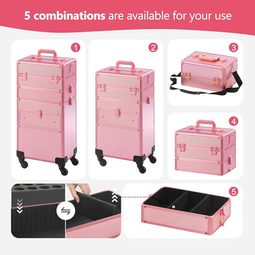 Somduy 5-in-1 Makeup Train Case on Wheels with Drawers