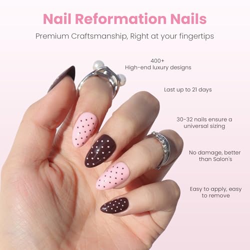 Nail Reformation Double Dip Short Almond Press-On Nails - 32 pcs, Polka Dot Style