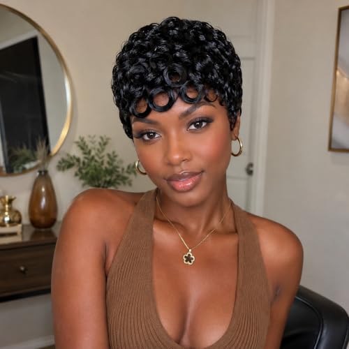 Glueless Pixie Cut Wig for Black Women - 100% Virgin Human Hair