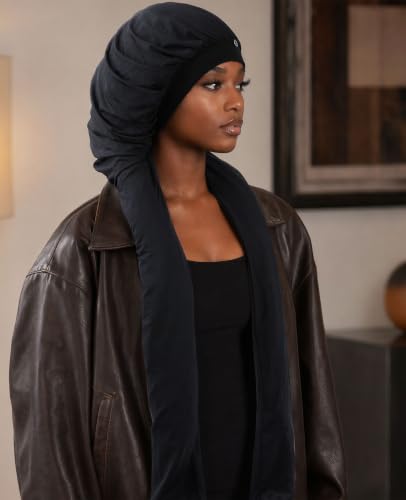 Braid Bonnet for Long Hair - Sleep Cap for Women, Black, Samurai Wrap