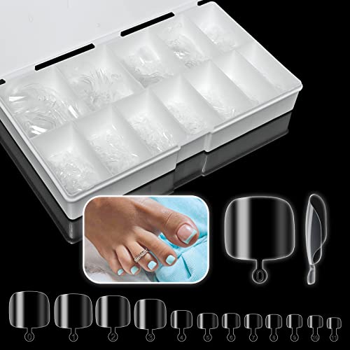 600pcs Soft Gel Toe Nail Tips for Soak off Gel Extension Systems, Short Pre-shaped Full Cover False Toenails Gel Tips Clear Press on Nails,12 Sizes Summer Toe Tips for Home DIY Salon Manicure（S）