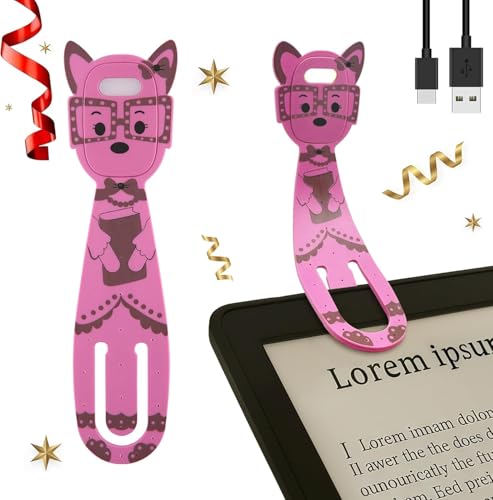 Pink Rechargeable Kids Book Light with Clip & Dimmable LED for Bedtime Reading - Portable & Eye-Caring