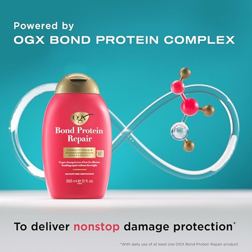 OGX Repair & Protect Bond Protein Repair Haircare Set, Lightweight Shampoo & Conditioner for Damaged Hair, 450¡ÆF Heat Protect Spray for weightless damage protection, 3 Items