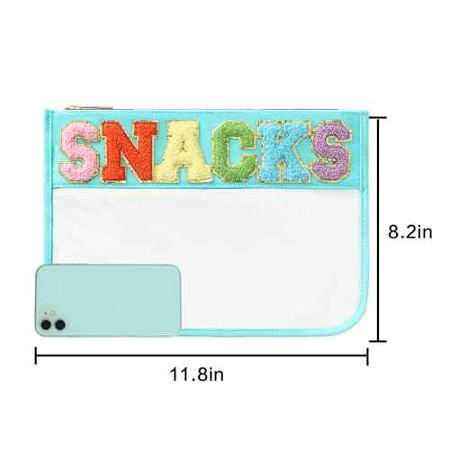 DYSHAYEN Chenille Letter Clear Zipper Pouch for Travel,Nylon Clear Cosmetic Bag,Makeup Travel Bag for Women Girls 11.8 Inches x 8.2 Inches