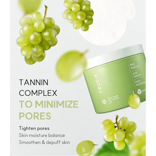 FRUDIA Pore Peeling Pad ? 70 Pads, 5.7?fl?oz | Vegan Exfoliating Toner Pads with 89% Green Grape Extract, Tannin Complex & Anti?Sebum P | Gentle, pH?Balanced Deep Pore Care for Sensitive Oily Skin