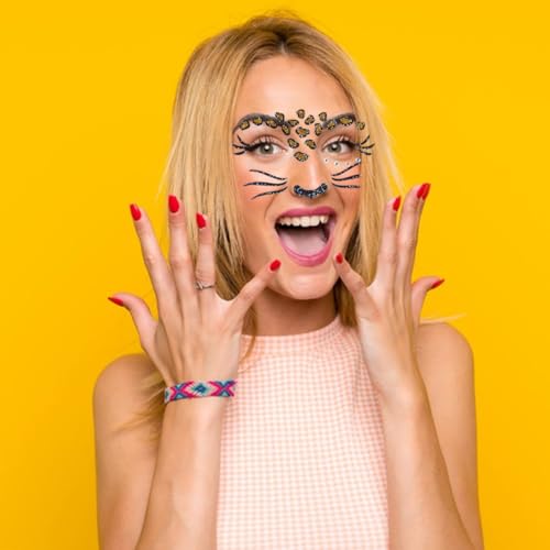 Leopard Face Temporary Tattoos - 2 Sheets with Gems
