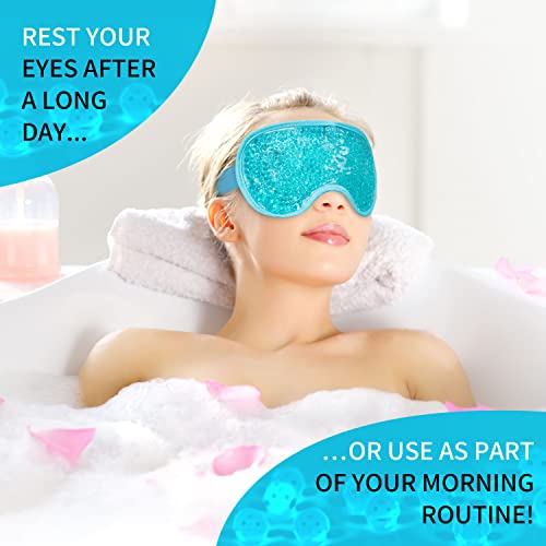 Cooling Eye Mask with Gel Bead, Reusable Cold Compress Ice Pack Sleeping Eye Cooling Pads for After Eyelid Surgery, Puffiness, Puffy Eyes, Headache, Migraine Relief(Blue) (Pack of 2)