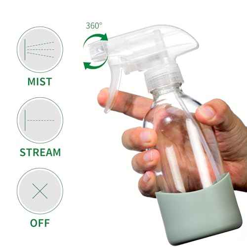8oz Clear Glass Spray Bottles with Silicone Sleeve?Refillable Spray Bottles for Cleaning Solutions,Hair,Plants&Essential Oils?Leakproof,Adjustable Nozzle,Reusable,Eco-Friendly (1 Pack)