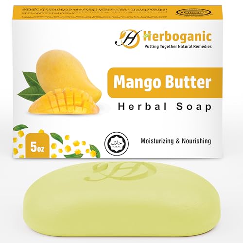 HERBOGANIC Mango Butter Herbal Soap | Natural Bar Soap for Face and Body | Moisturizing and Nourishing | Infused with Mango Butter | Gentle for Men and Women | 5 Oz (Pack of 1)……