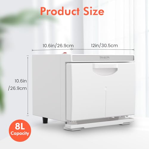 TASALON 8L Towel Warmer Hot Cabinet Box, Aluminum Inner Chamber, Removable Tray, Fast Heating for Beauty Spa Salon Massage - White