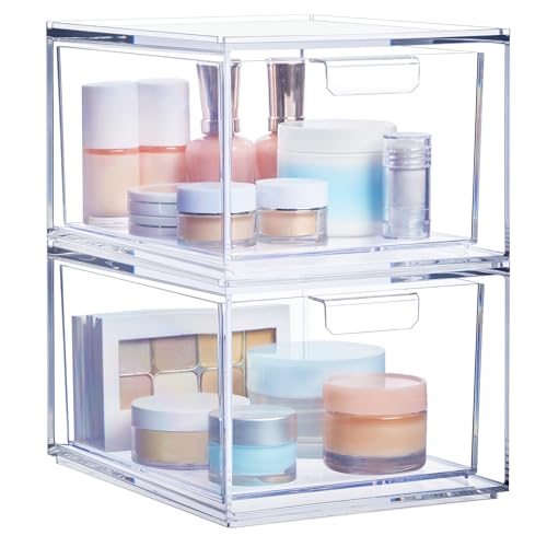 STORi Audrey Stackable Clear Plastic Organizer Drawers 2-Piece