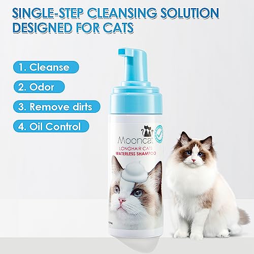 Mooncat Waterless Cat Shampoo Foam for Long-Haired Cats - Detangling, No Rinse