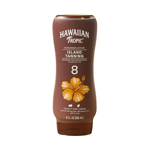 Hawaiian Tropic Island Tanning Lotion Sunscreen SPF 8, 8oz | Outdoor Tanning Lotion with SPF, SPF 8 Sunscreen, Oxybenzone Free Sunscreen, 8oz