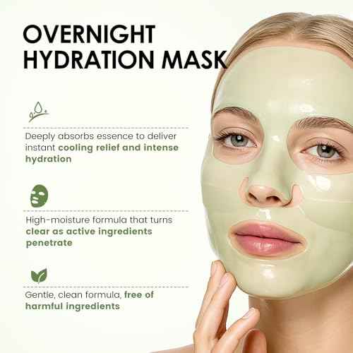 Ashlyn Green Tea Soothing Collagen Face Mask - Overnight Hydrating Sheet Mask with Hyaluronic Acid & Collagen for Sensitive Skin, Deep Moisture Calming Relief for Glass Skin, 35g, 5ea